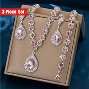 Silver Bridal Jewelry Set with Flower Design Synthetic Diamonds Necklace Earrings Bracelet