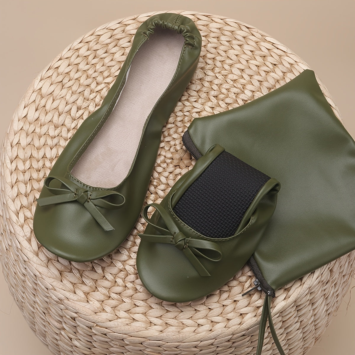 Women's Ballet Flats Soft Comfortable Slip-On Foldable Shoes with Storage Bag