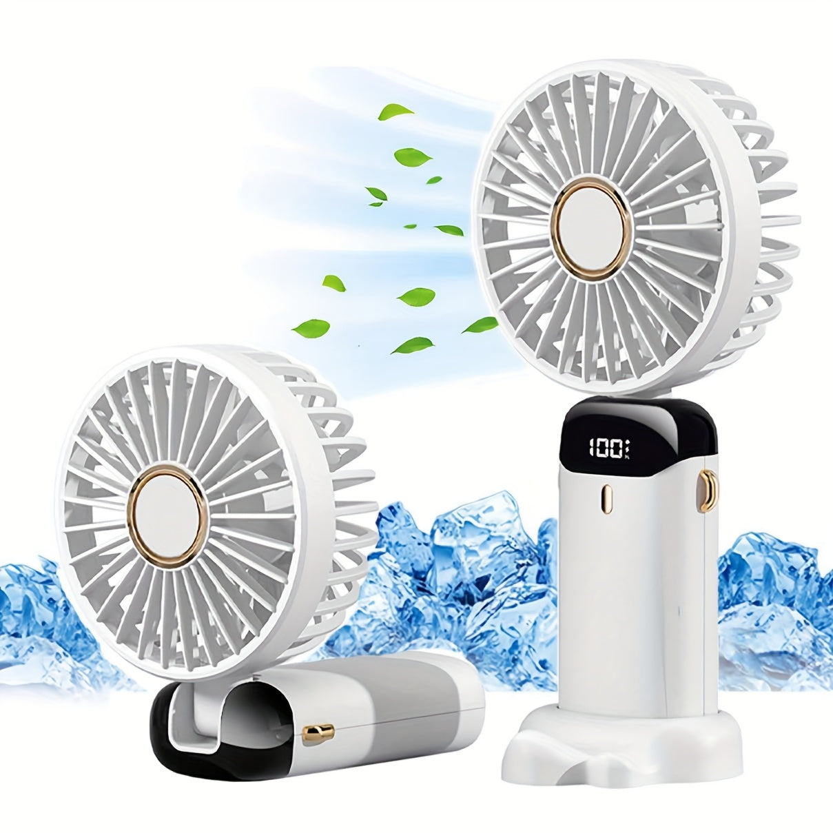 Portable Handheld Fan with Digital Display 5 Speed USB Rechargeable Lightweight