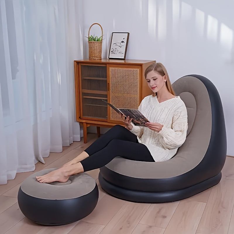 Sofá inflable con reposapiés, portátil para exteriores e interiores, plegable, reclinable casual para dormitorio y hogar