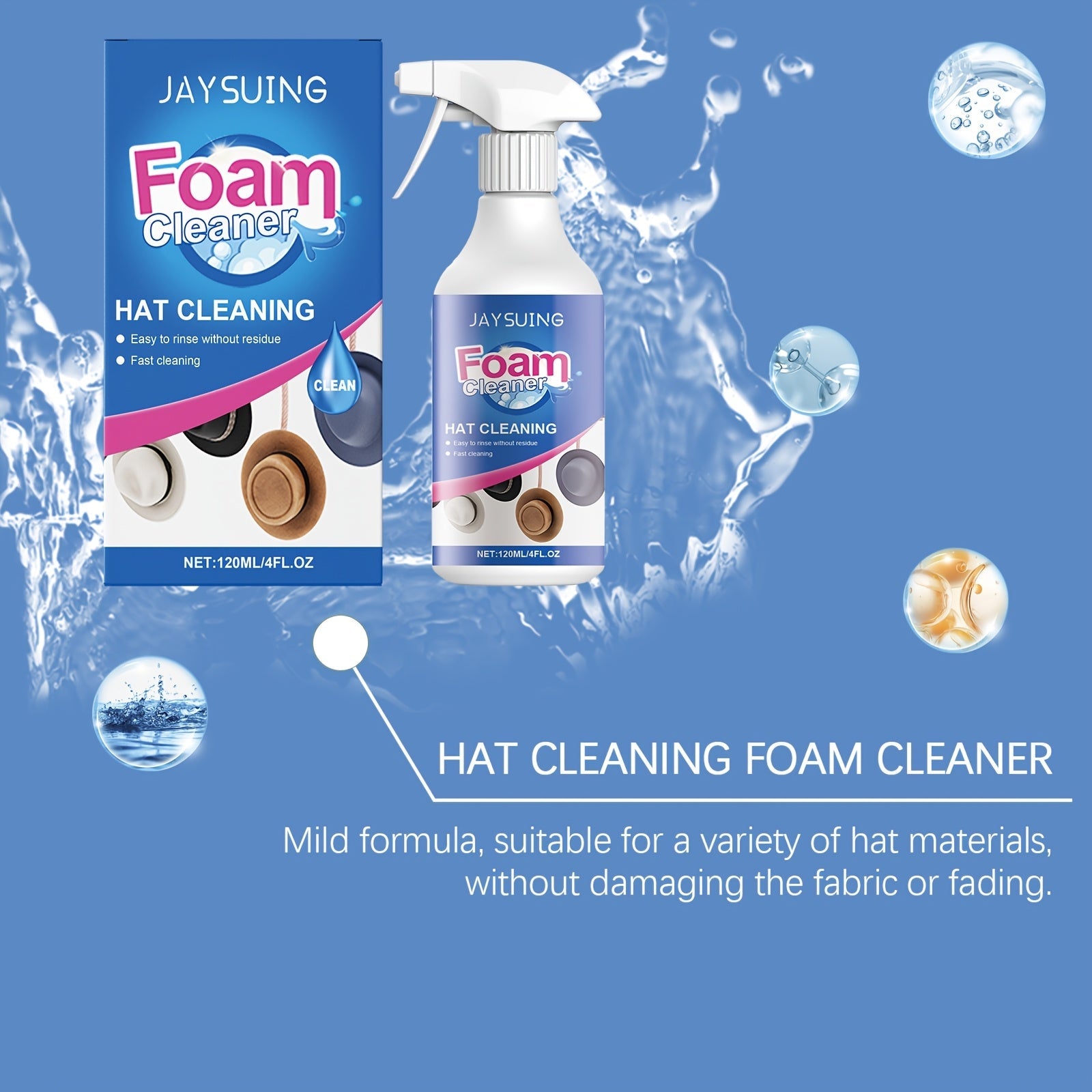 Two Pieces Hat Cleaner Spray Foam Formula No Rinse Odor Eliminator Citric Acid