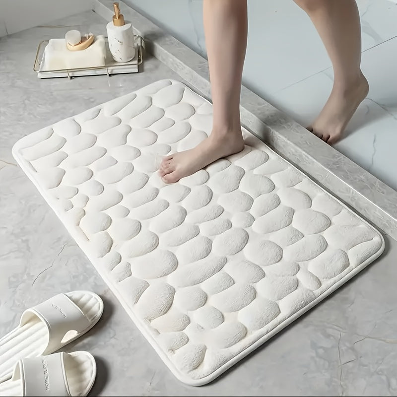Red Memory Foam Bath Mat with Geometric Pattern Non-Slip Quick-Drying Absorbent Textured Surface