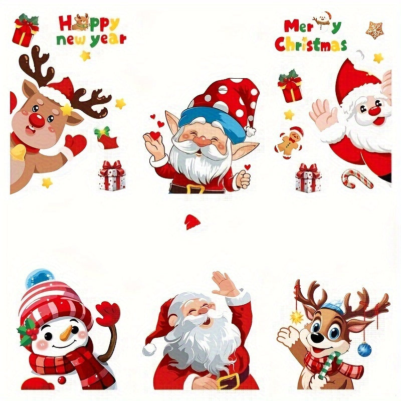 Christmas Window Stickers Set with Santa Snowman Elk Snowflake Decorations