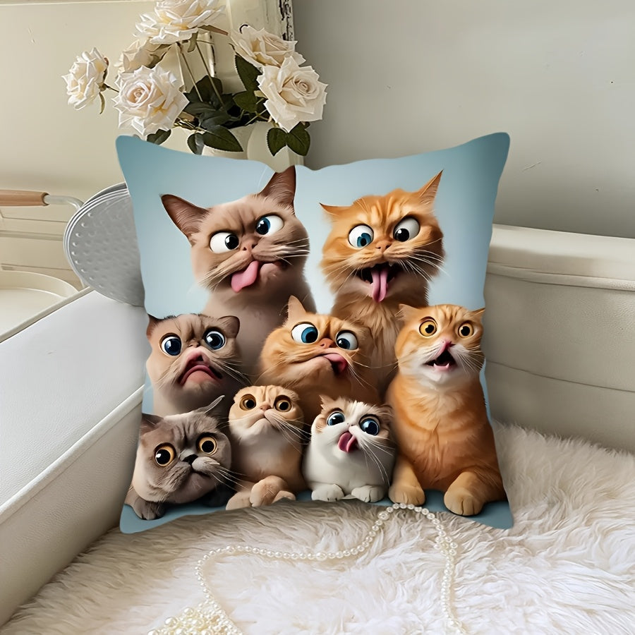 Funny Cats Pillow Cover 44.96cm Square Polyester Cushion Cover Sofa Car Decor