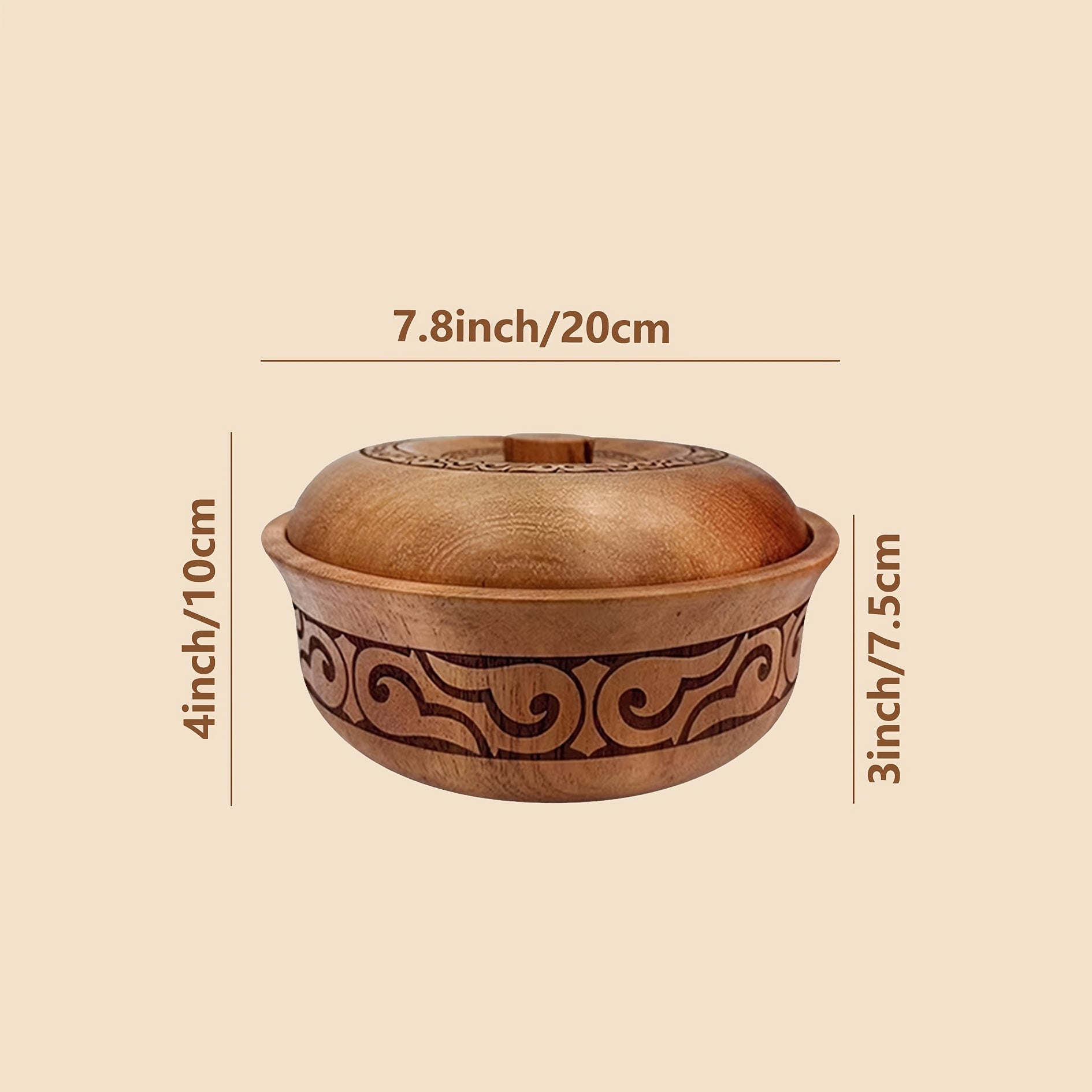 Solid Wood Bowl with Lid for Serving Noodles Salad Rice and Soup Kitchen Dining Camping
