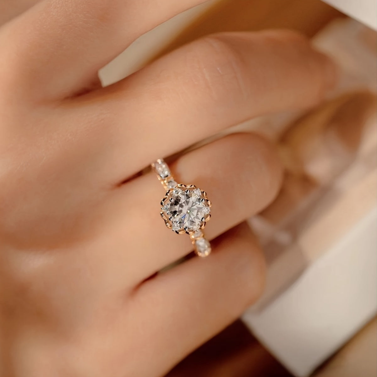 Women’s Adjustable Open Ring with Rhinestone Mosaic 1 Carat Copper Jewelry