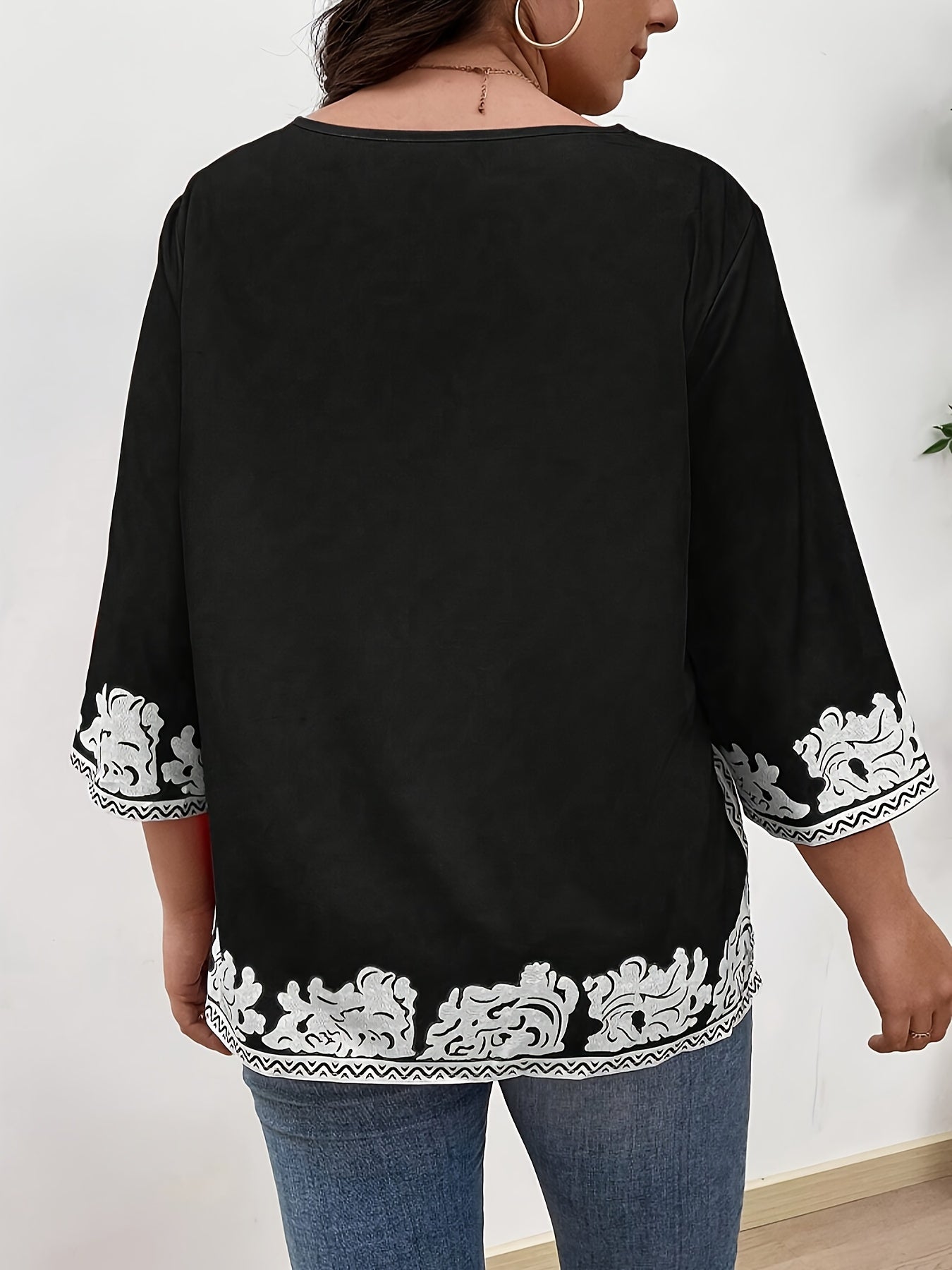 Women's Floral Print V-Neck Long Sleeve Blouse Polyester Spandex Stretchy All-Season