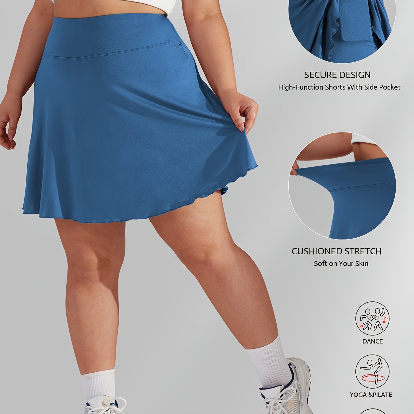 Plus Size Women’s High Waisted Tennis Skirt with Pockets for Golf Running