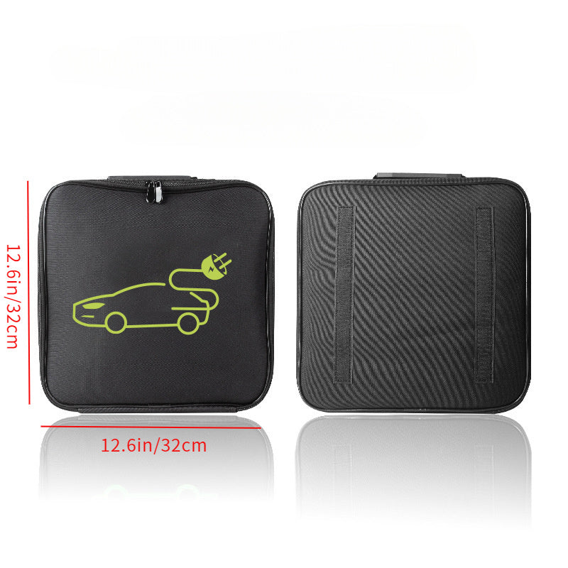 Waterproof Polyester EV Charger Storage Bag Portable Organizer with Green Car Outline
