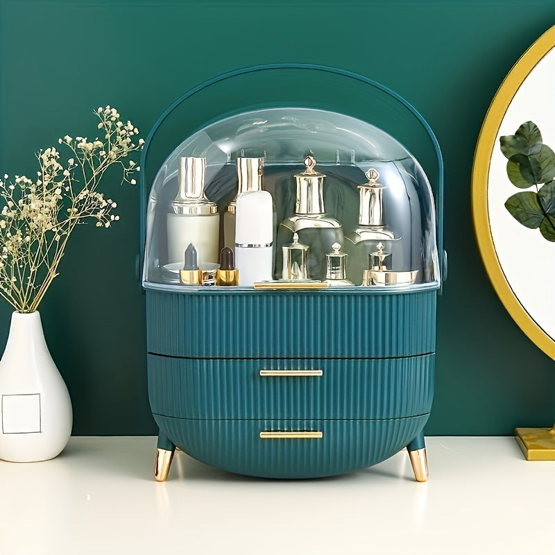 Cosmetic Storage Organizer with Drawer Transparent Lid and Handle for Skincare Makeup Accessories