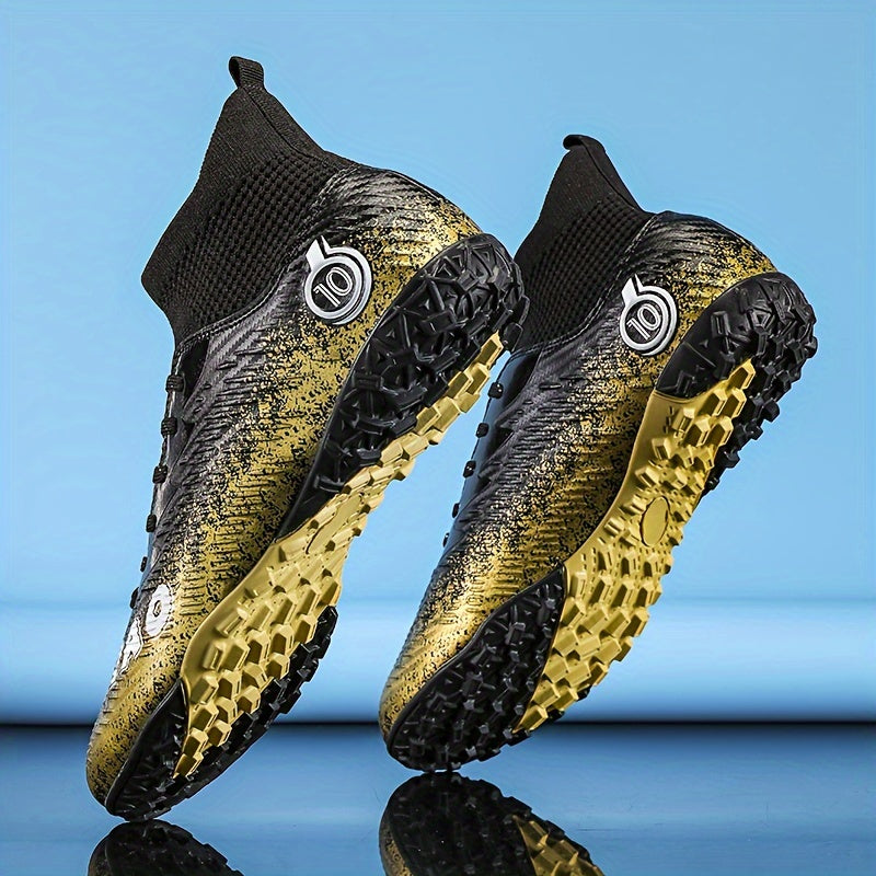 Men's High Top Turf Football Boots Outdoor Anti-Skid Breathable Lace-Up Soccer Cleats