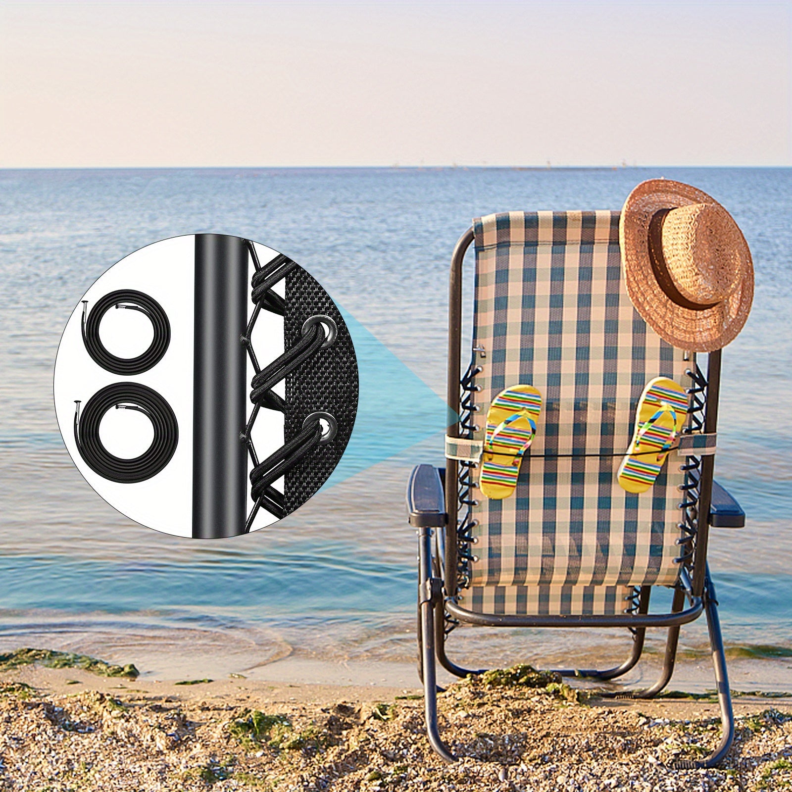 4 ta Universal Elastik Qopqoq Iplar to'plami Zero Gravity Stul, Recliner va Lounge Stul uchun - Qora