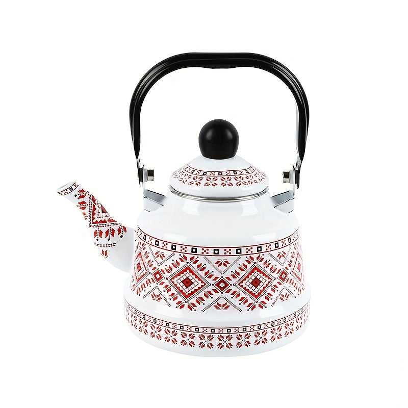 Enamel Electric Kettle 1.1L Geometric Print Memory Flower Design for Tea Coffee