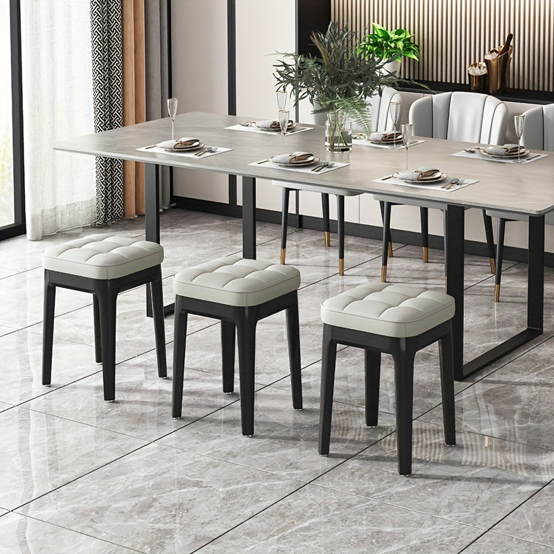 Solid Wood Soft Leather Stackable Square Stool for Living Room or Dressing