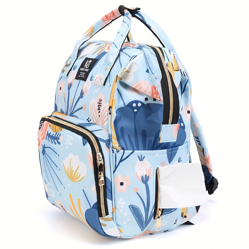 Spacious Floral Diaper Backpack with Multiple Pockets for Travel