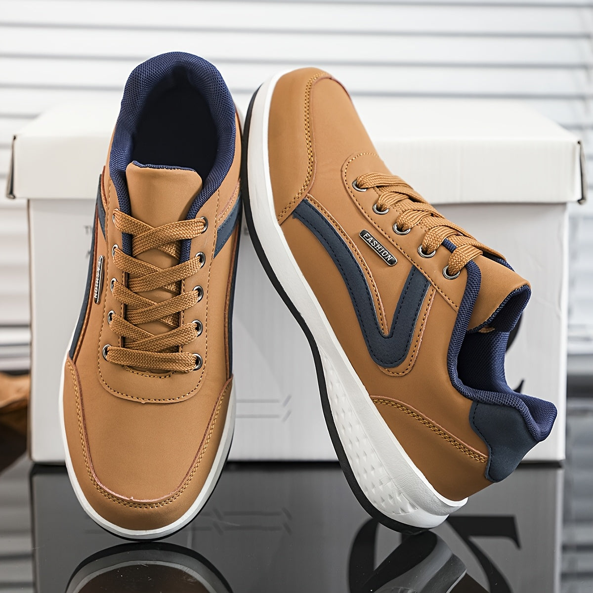 Men's All-Season Casual Sneakers with Geometric Design and Lace-Up Closure