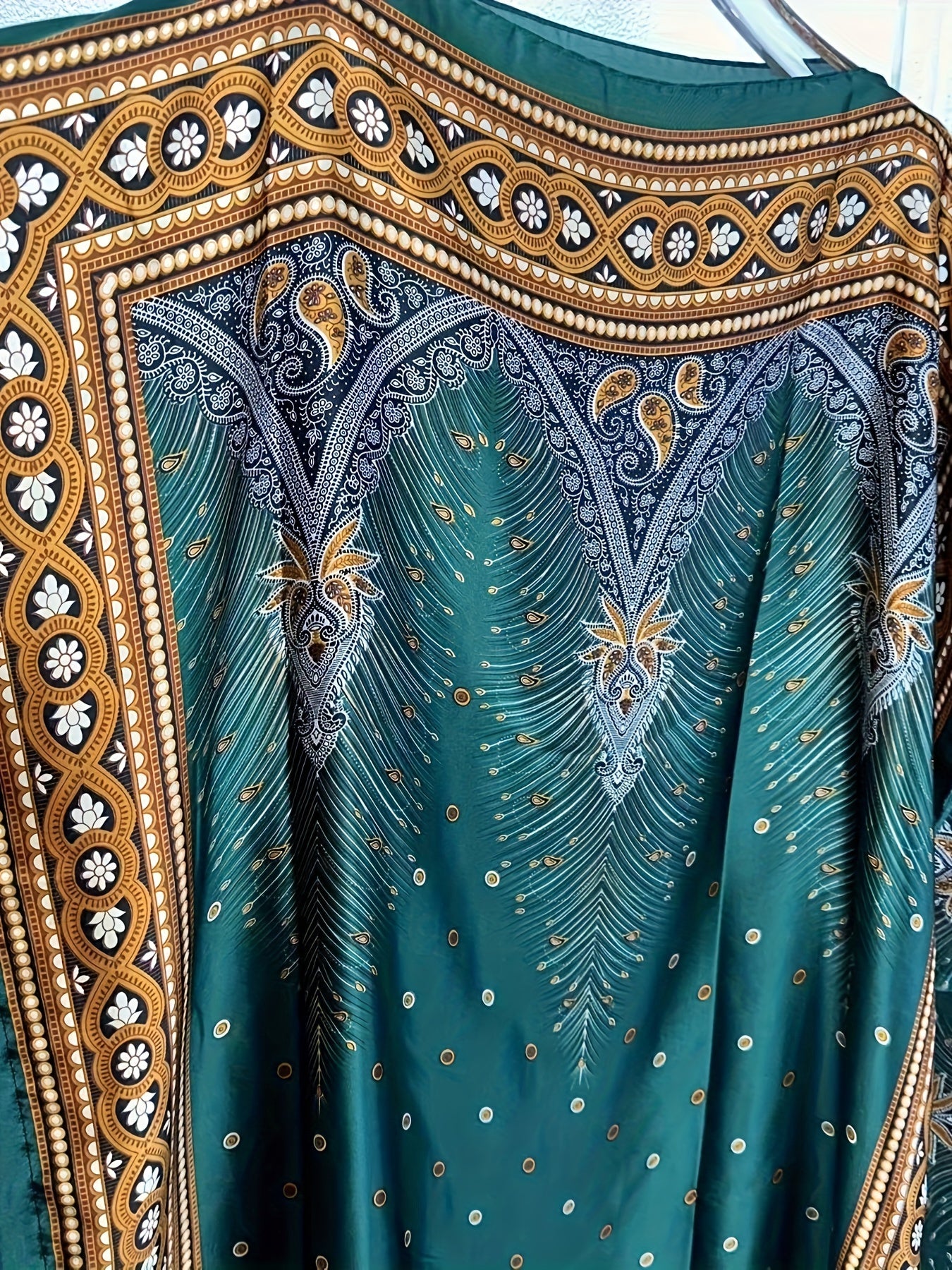 Women's Floral Print Abaya Maxi Dress Boat Neck Batwing Sleeves Red Black Gold