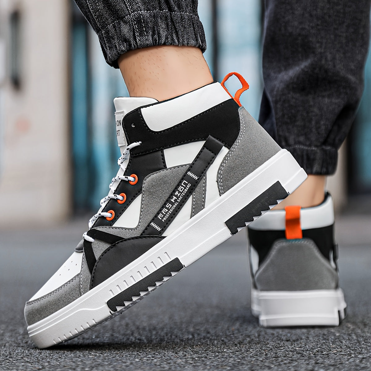 Men's High-Top Skate Sneakers Color Block Thick Sole Casual Lace-Up Outdoor Shoes