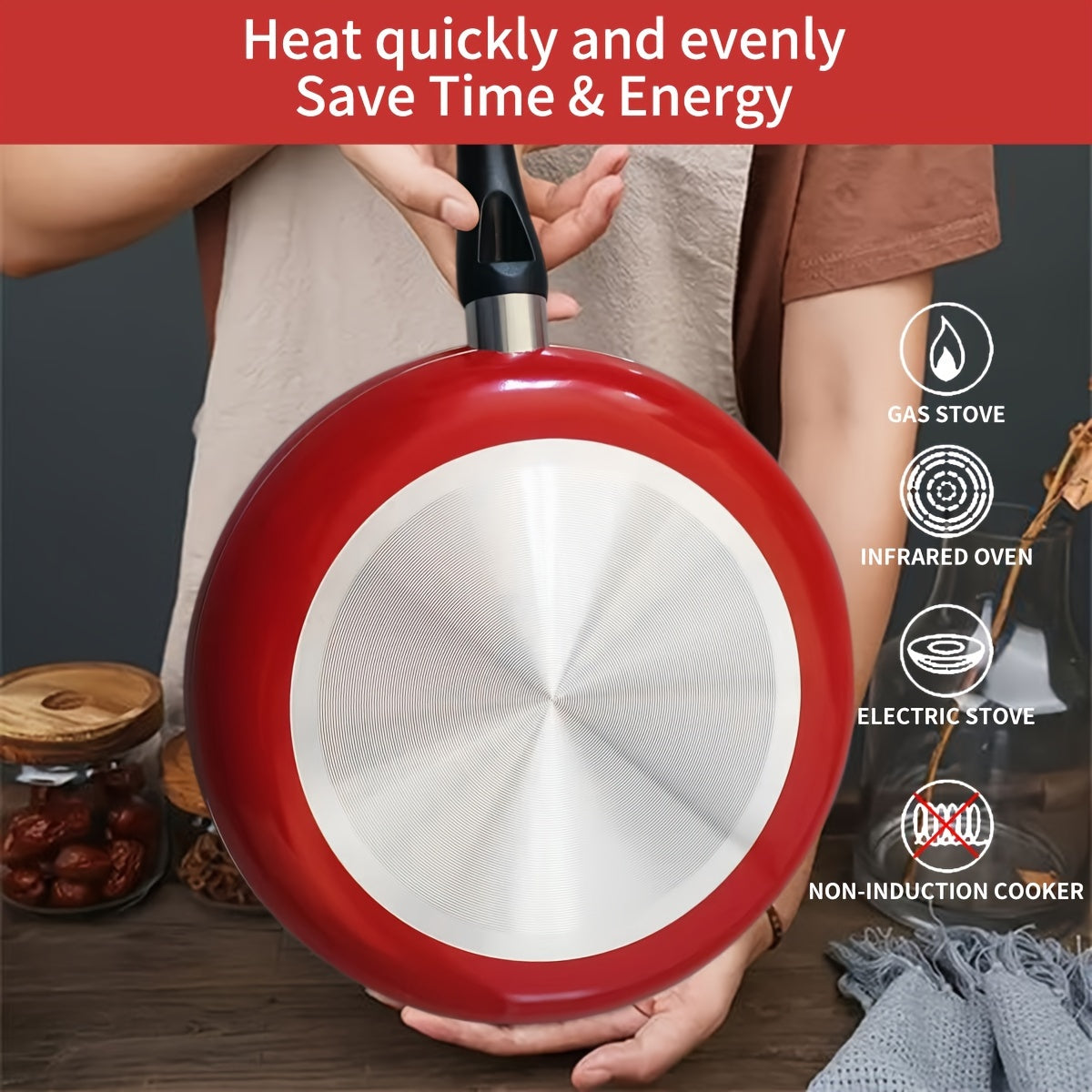 Red Aluminum Non-Stick Skillet 27.43cm for Omelets and Pancakes