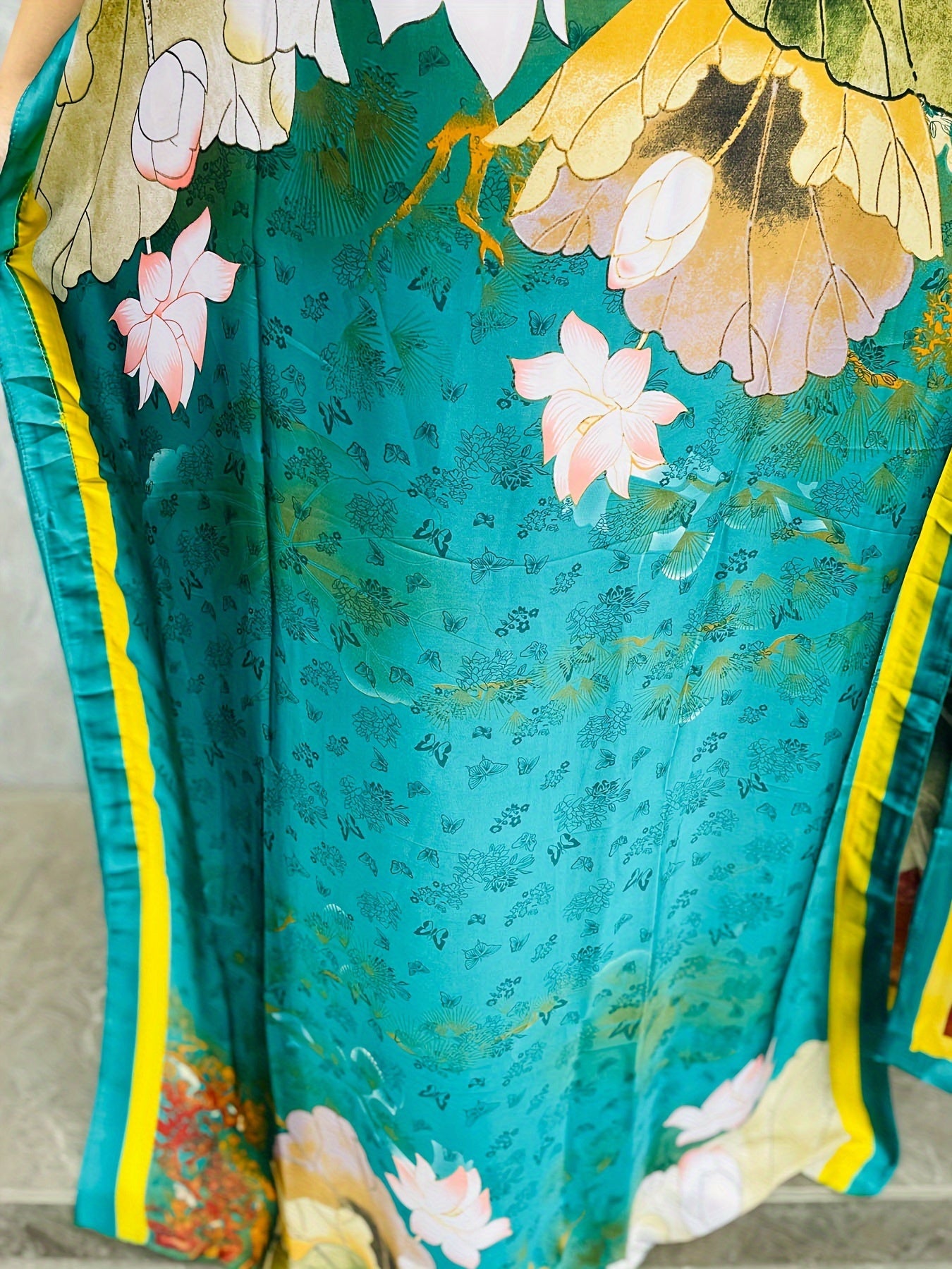 Women Plus Size Floral Pattern Longline Dress Short Sleeve Crew Neck Summer