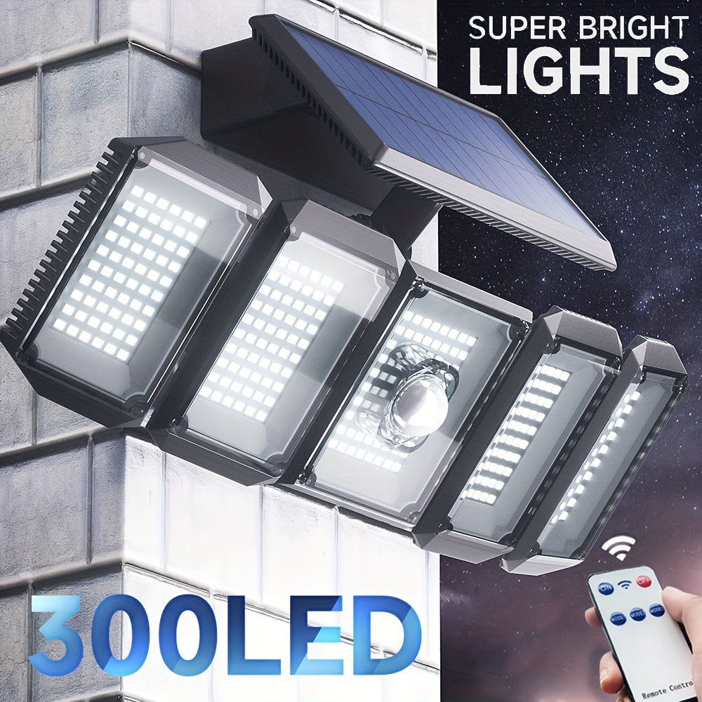 Solar Outdoor Security Light with Motion Sensor 300 LED Flood Lights 3 Modes Detachable Sconce
