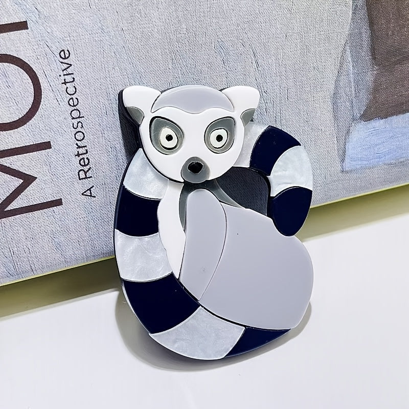 Cute Lemur Brooch Cartoon Animal Pin Acrylic Jewelry for Clothing Bags