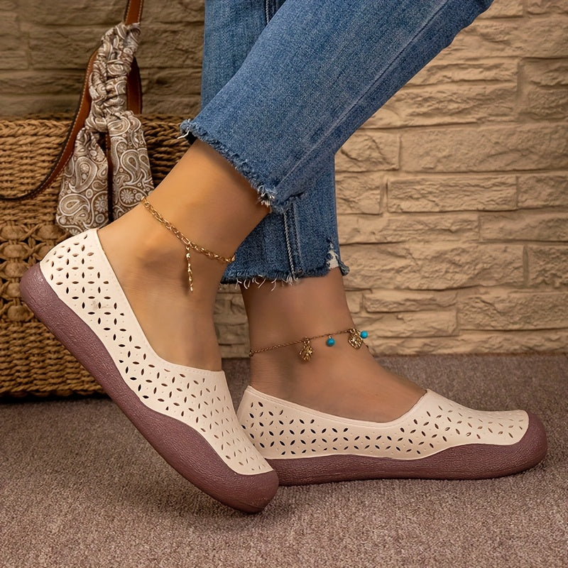 Women's Non-Slip Beach Shoes Flat Sole Cushioned Insole Beige Casual Sandals