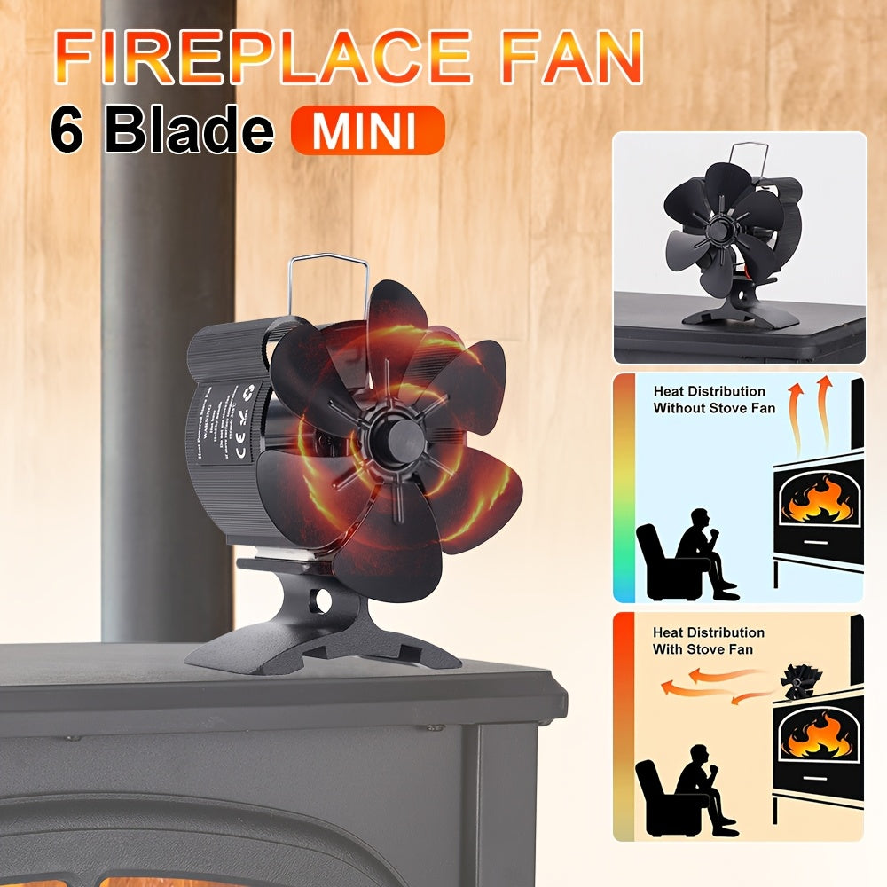 Portable 6-Blade Heat Powered Fireplace Fan for Wood Log Burners and Eco Heaters