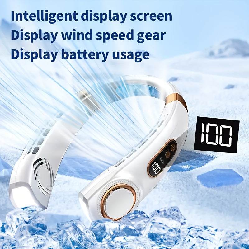 USB Neck Fan with Adjustable Speed LED Display Rechargeable Battery Lightweight for Outdoor Activities