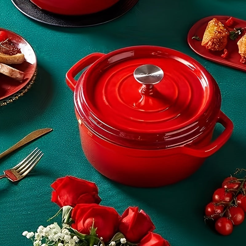 Ko'p maqsadli emal qoplamali quyma temir qozon - Induksion va gaz pechlarida to'liq va qalin, bardoshli qozon, qaynatmalar va sho'rvalar tayyorlash uchun, ikki tutqichi bilan.