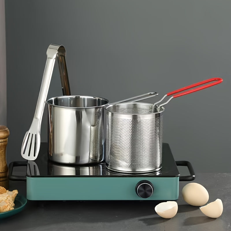 Freidora de acero inoxidable de 1 pieza, 1.7L para estufa de gas por inducción, duradera para exteriores