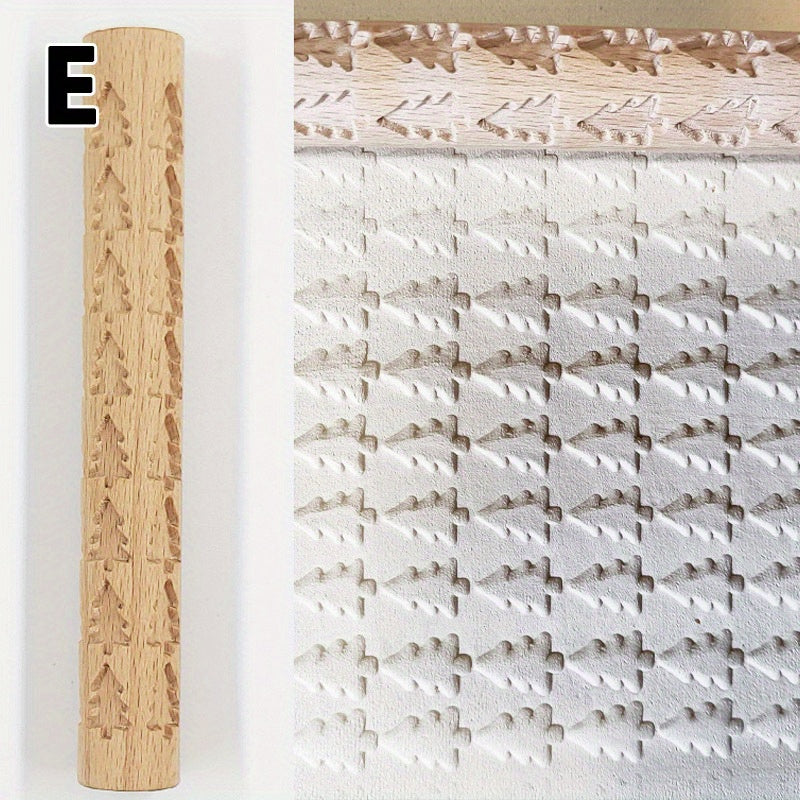Embossing Rolling Pin for Dough Shaping, Wooden Kitchen Tool for Pizzas and Cookies