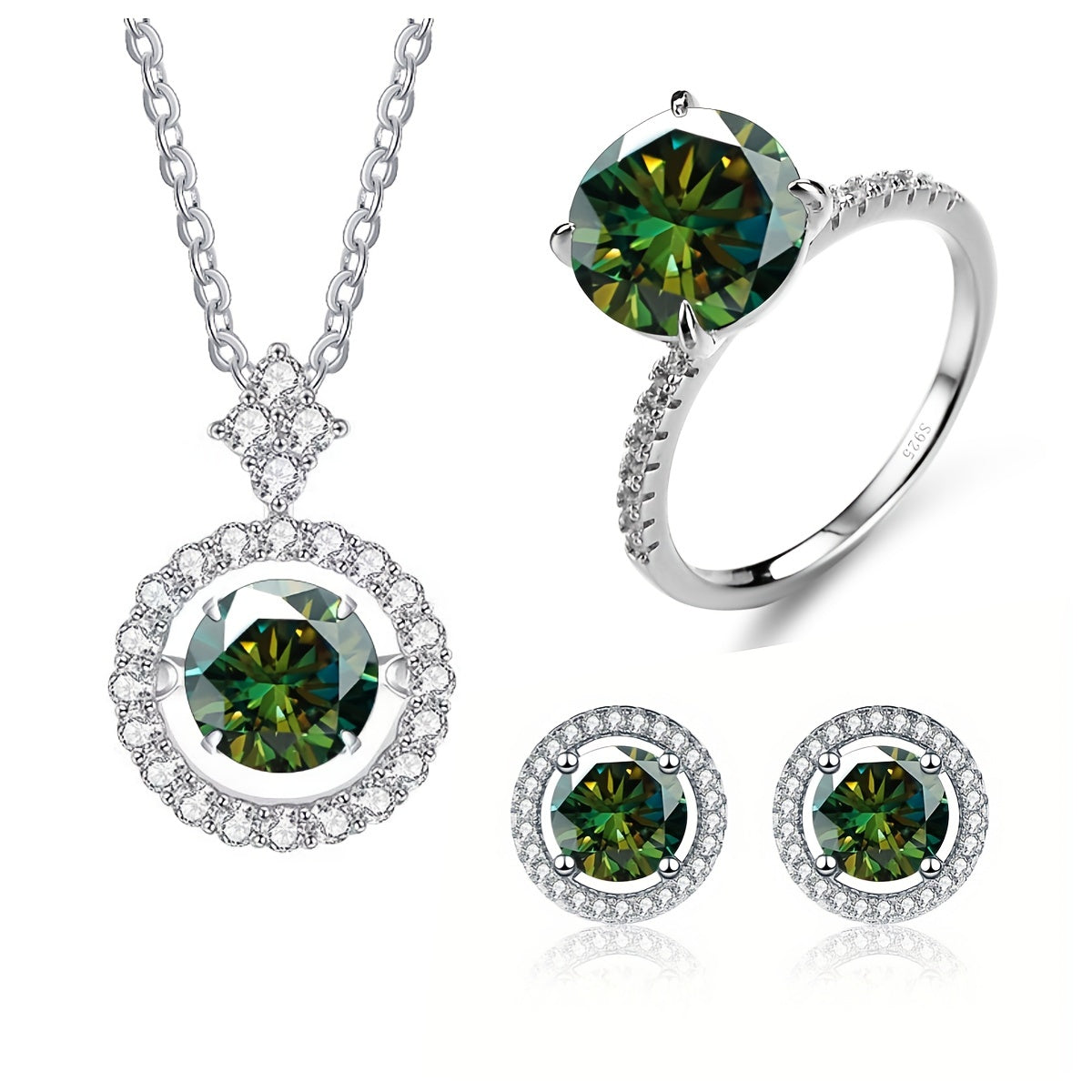Set of 4 Moissanite Earrings 1ct Each Sterling Silver with Ring and Necklace in Multiple Colors