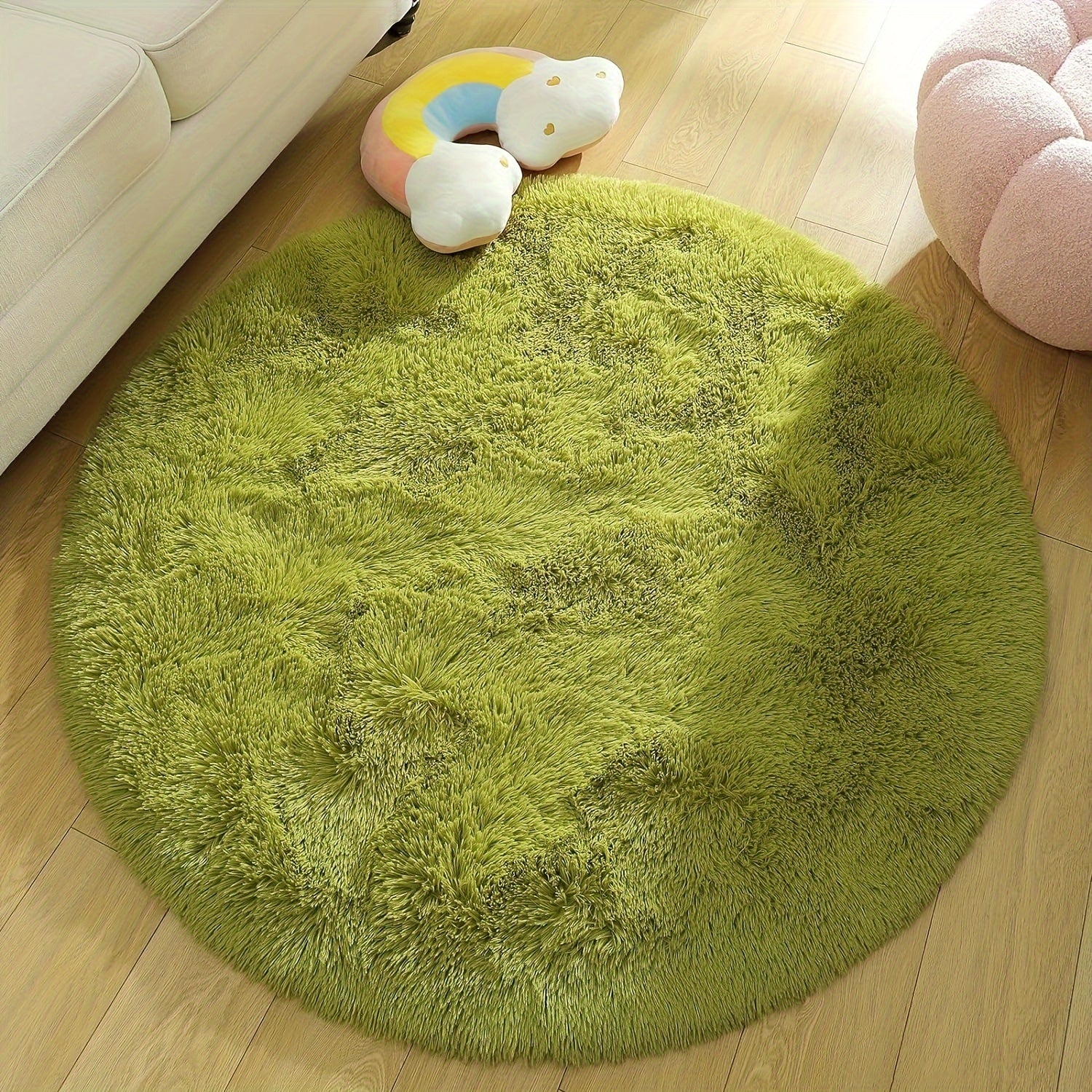 Alfombra redonda de felpa suave con diseño moderno de poliéster para dormitorio y sala de estar