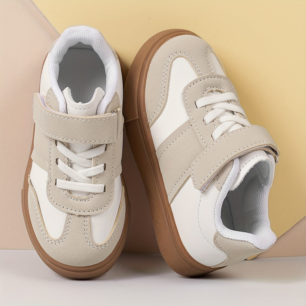 Kids' Solid Color Low Top Sneakers with Hook and Loop Fastener Non-Slip TPR Sole