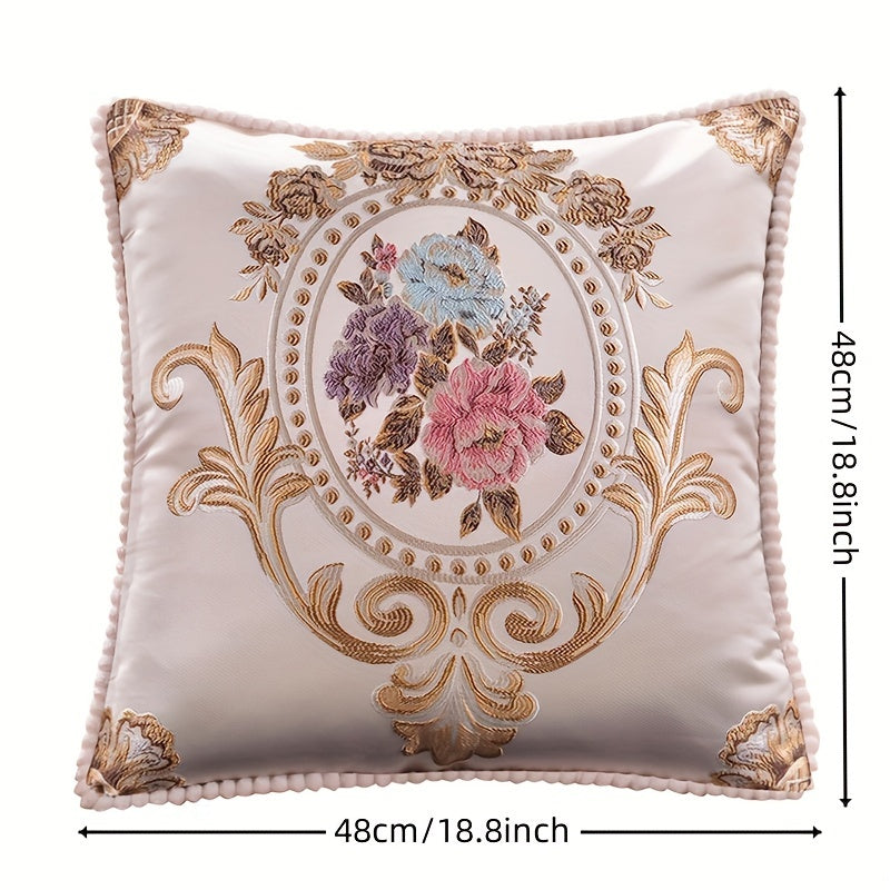 Embroidery Rose Floral Jacquard Square Throw Pillow Cover Single-Sided Home Decor