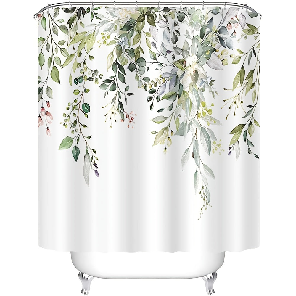 Eucalyptus Leaf Shower Curtain 180x180cm with 12 Hooks Bathroom Decor