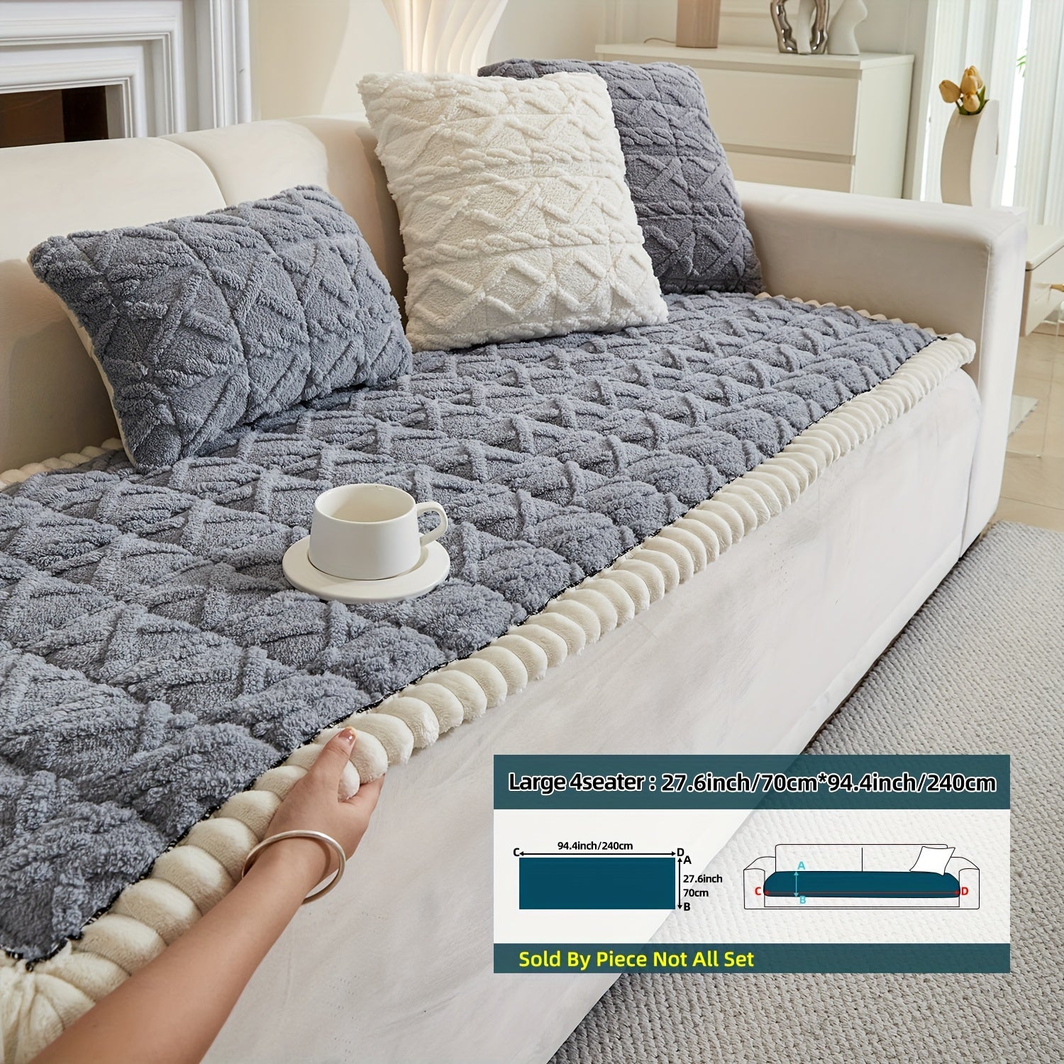 Bohemian Quilted Sofa Cover Plush Fabric Non-Slip Machine Washable Decorative