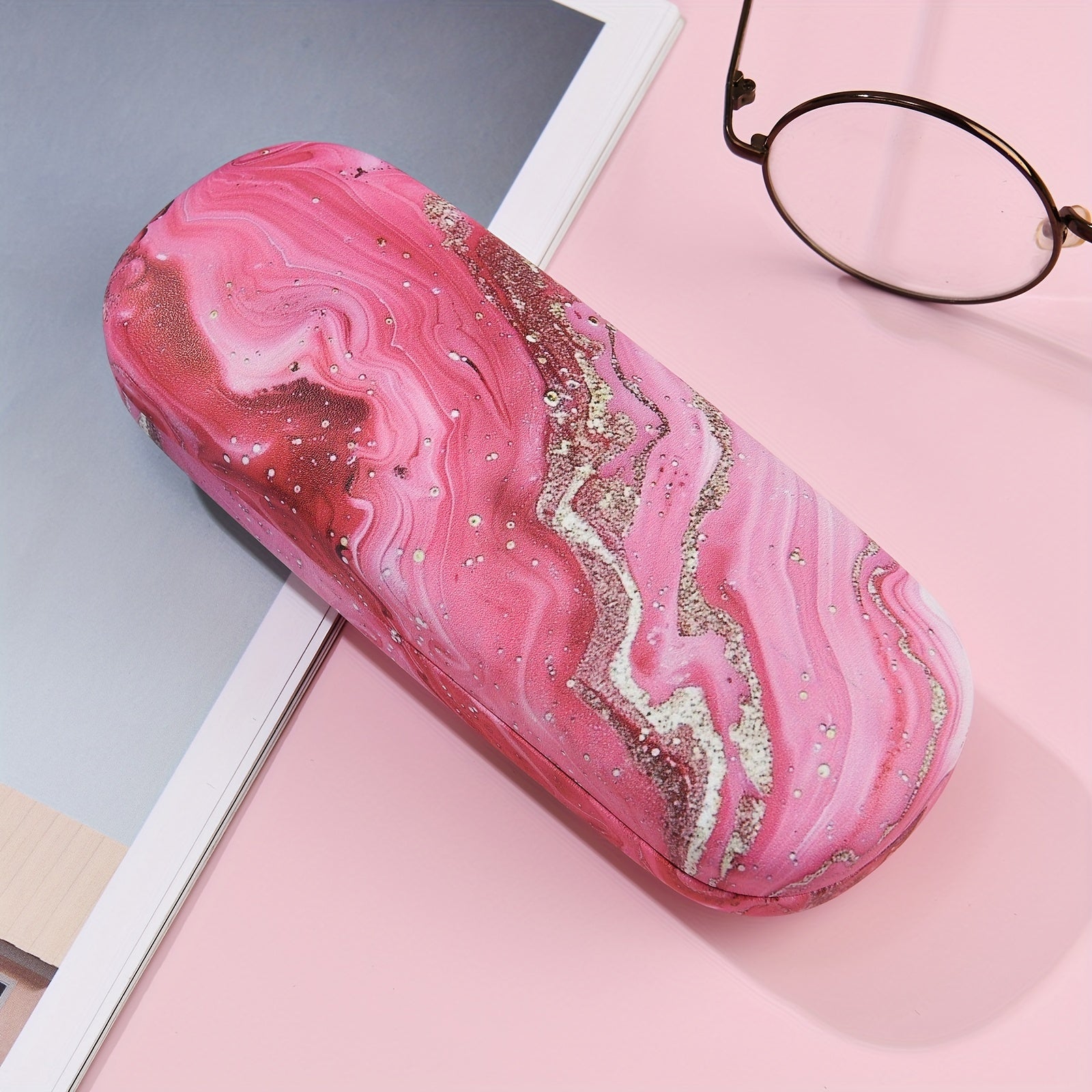 Pink and Gold Ripple Print Glasses Case for Women Durable Eyewear Holder