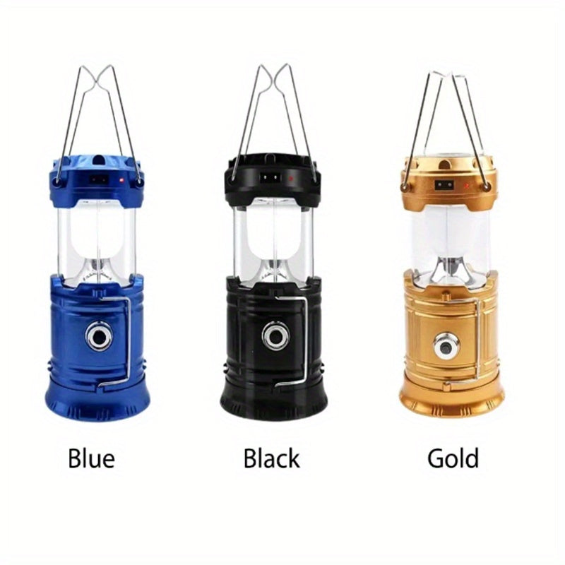 Portable Solar LED Camping Lantern with Retractable Hanging Handle