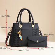 Women's Black Leather Handbag Set with Tote Clutch and Shoulder Bag