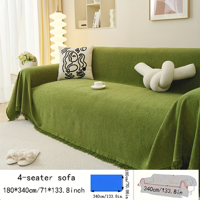 Chenille Sofa Throw Waterproof Baby Fleece Cover All-Season Universal Fit Tassel Machine Washable