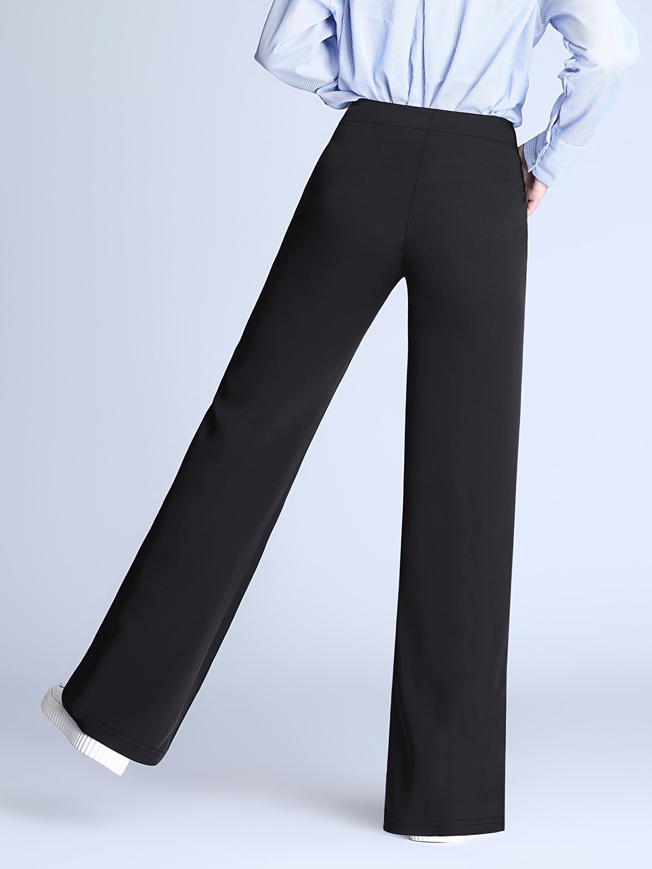 Women's Plus Size Stretchy Solid Color High Waist Straight Leg Pants