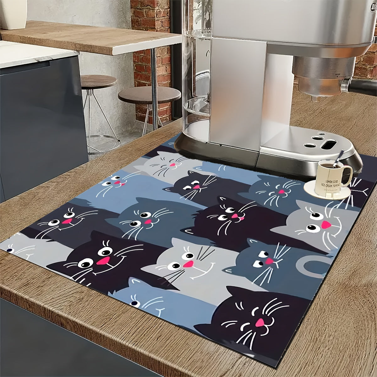 Cat Design Waterproof Dish Drying Mat, Ultra Absorbent, Non-Slip Kitchen Accessory