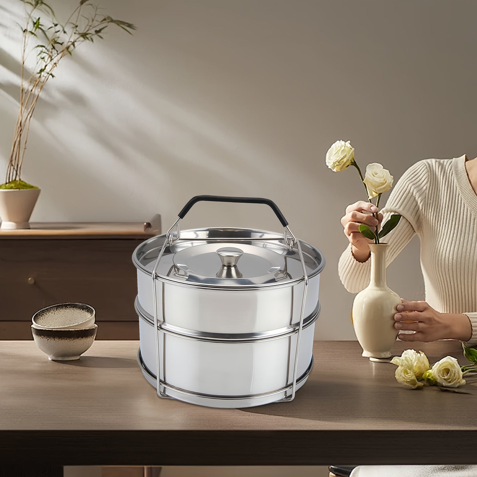 Прочный пароварка из нержавеющей стали с большой емкостью и прозрачной крышкой для приготовления