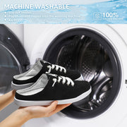 Women Black Slip-On Sneakers with Arch Support Casual Canvas Walking Shoes