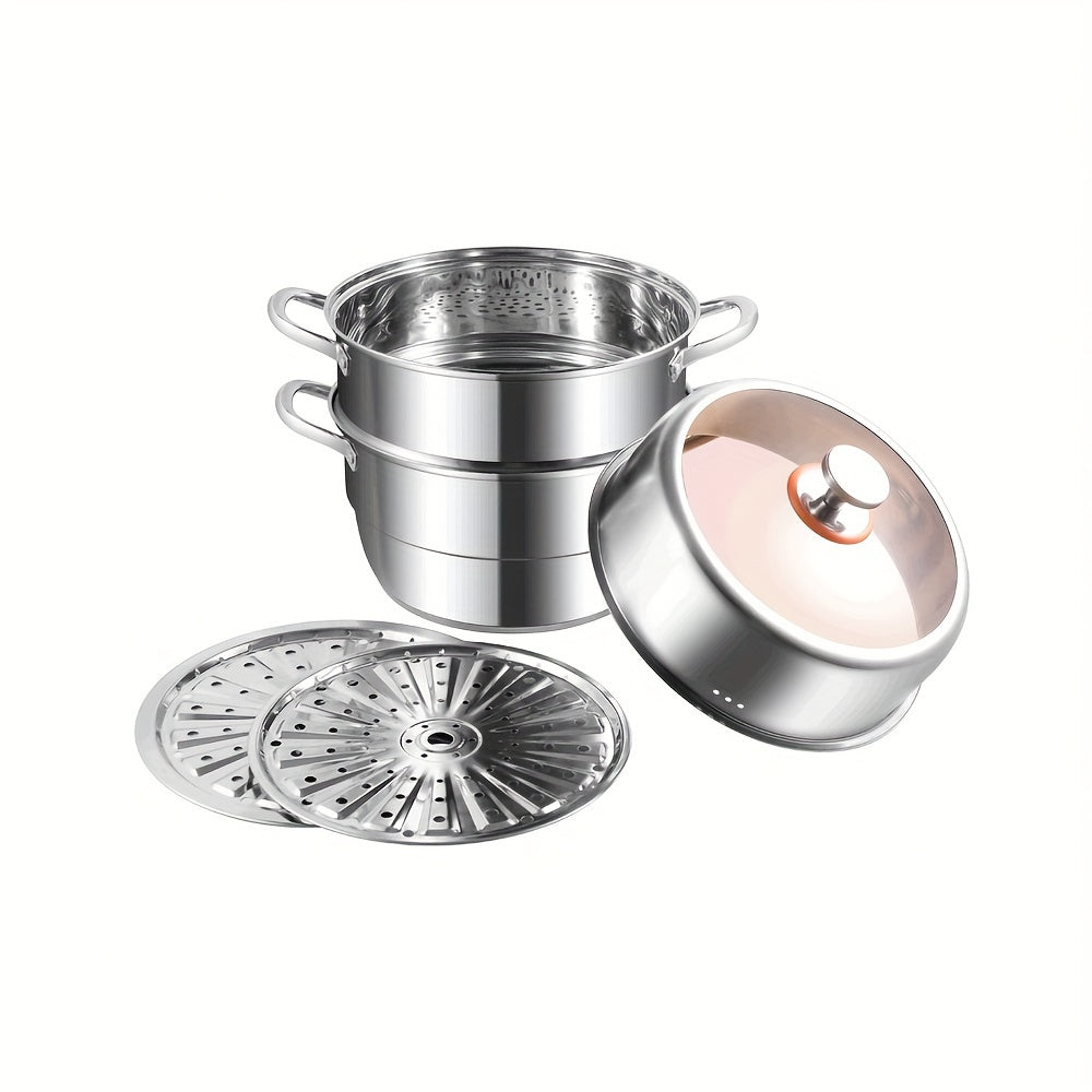 3-qavatli zanglamaydigan po'latdan tayyorlangan bug'langich 30.48cm, buns, dengiz mahsulotlari sho'rva, induksiya, gaz uchun