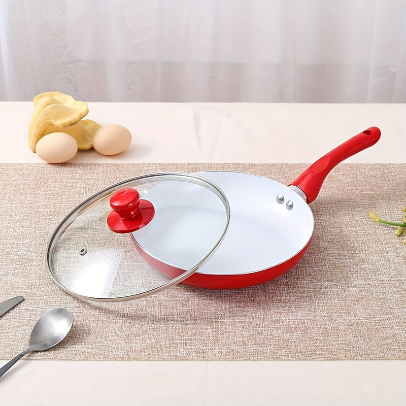 6-piece non-stick frying pan set with glass lid oven safe for clay pot dishes red