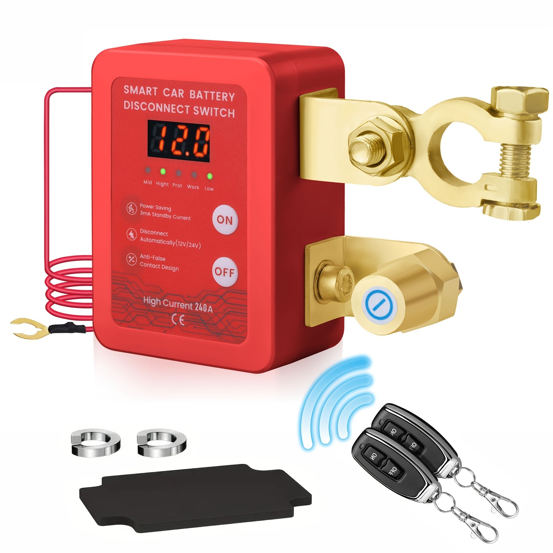 Interruptor inteligente de desconexión de batería de 12V a distancia para coche y autocaravana con pantalla LED