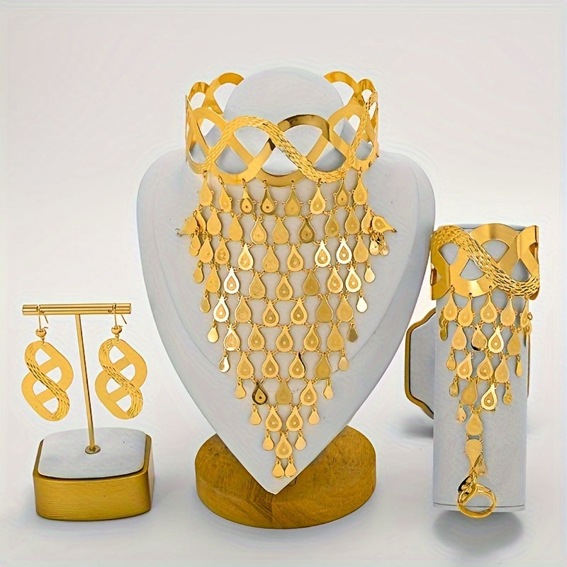 Luxury Copper Jewelry Set with Necklace Earrings Bracelet Ring Middle Eastern Style for Weddings Parties Ramadan